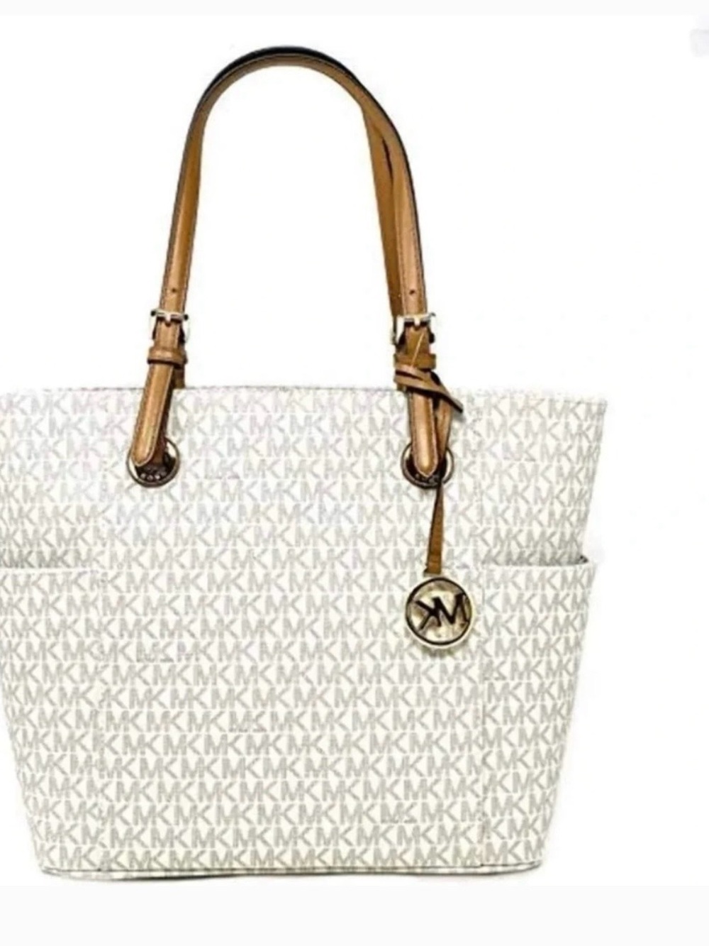 Michael Kors Cream & Tan MK Logo Tote
